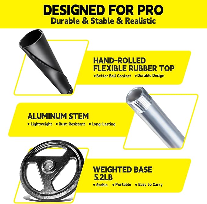 Portable Batting Tee for Baseball/Softball - Adjustable Height 24" to 46", 25" to 37", Baseball Practice Training Hand-Rolled Flexible Rubber Top & Heavy Duty Base for T-Ball, Youth & Adults