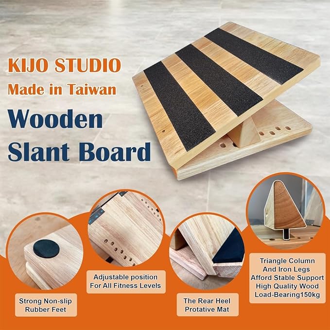 KIJO Studio Professional Wooden Calf Stretcher Slant Board 500 lbs Weight Capacity 16-Angle Adjustable Incline Calf Stretch Slant Board for Calf Stretching Exercise Squat & Physical Therapy Non-Slip-FlexoryFit
