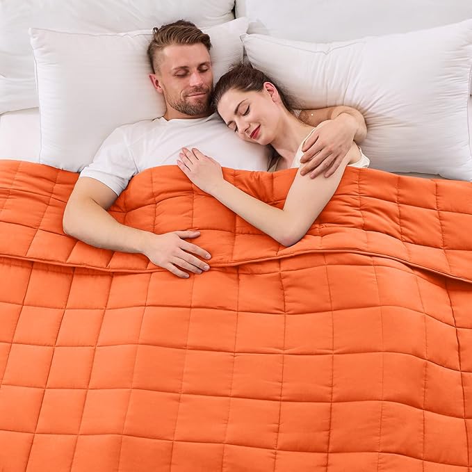 King Size Weighted Blanket for Adults (30 lbs, 80โ x 87โ, Orang) Cooling Heavy Blanket for Sleeping Perfect for 290-310 lbs, Breathable Blanket for Adults & Couple All Season, Machine Washable
