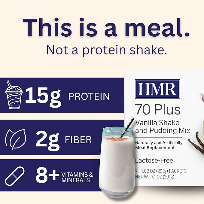 HMR 70 Plus Vanilla Shake & Pudding Mix | Meal Replacement Powder | Lactose-Free | 15g Protein | Supports Healthy Weight Loss | Easy to Make | Low Calorie | 21 Single Serving Packets-FlexoryFit