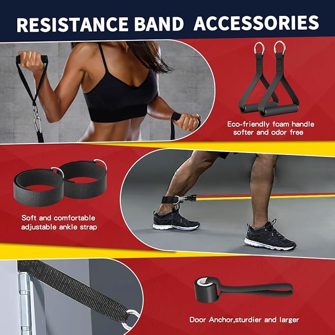 WHATAFIT Resistance Bands, Exercise Bands,Resistance Bands for Working Out, Work Out Bands with Handles for Men and Women Fitness, Strength Training Home Gym Equipment-FlexoryFit