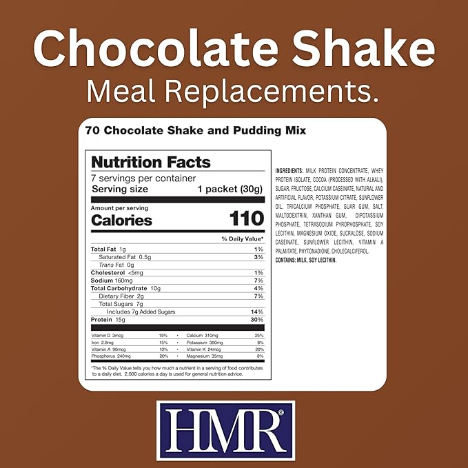 HMR 70 Plus Chocolate Shake & Pudding Mix | Meal Replacement Powder | Lactose-Free | 15g Protein | Supports Healthy Weight Loss | Easy to Make | Low Calorie | 21 Single Serving Packets-FlexoryFit
