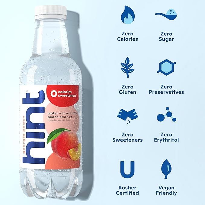 Hint Fruit-Infused Bottled Water, Georgia Peach - Sugar Free Flavored Water with Zero Calories, Naturally Flavored, and No Artificial Sweeteners - 16 Fl Oz (Pack of 12)-FlexoryFit