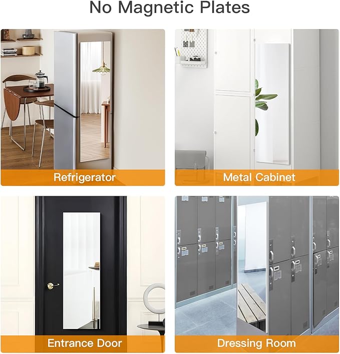 63"x20" Magnetic Mirror Lightweight Full-Length Mirror | Strong Adhesion, Easy Installation | Suitable for Refrigerators, Glass Walls, Wooden Doors, and More | 2.8LBS Ultra-Strong Support, White-FlexoryFit