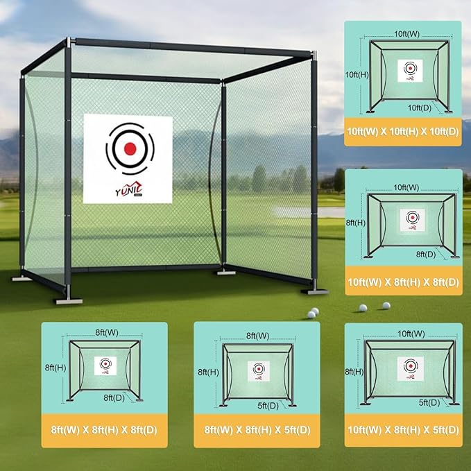 YUNIC Golf Driving Cage with Metal Frame - Choose Standard Hitting Target or Simulator Impact Screen