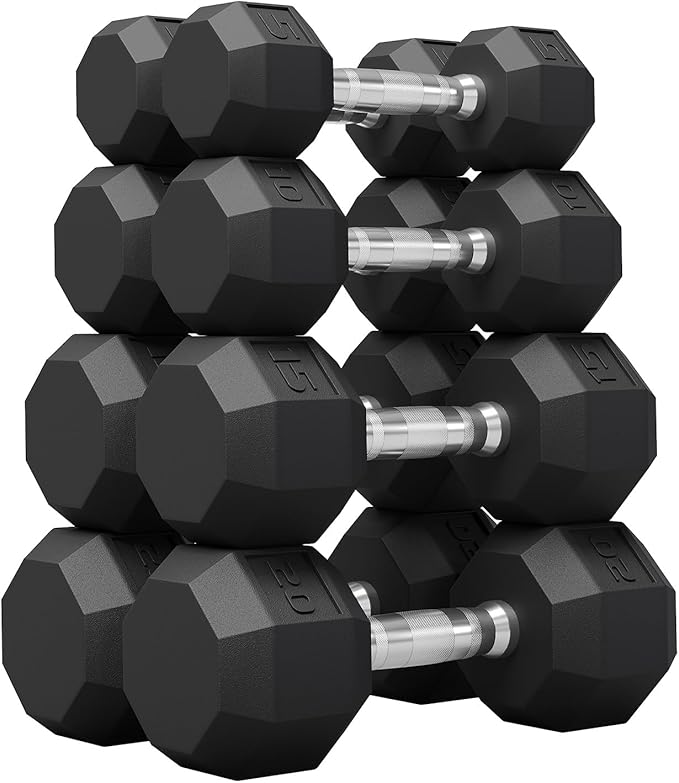 Rubber Coated Hex Dumbbell Weight Set, Multiple Sizes Exercise & Fitness Dumbbells,100LB Set,110LB Set,200LB,350LB,450LB,550LB, 35-50Lbs Pairs for Muscle Toning, Strength Building & Full Body Workout-FlexoryFit