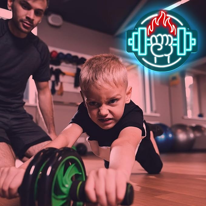 Gym Led Neon Sign- Gym Neon Light Dumbbell Sign for Home Gym Fitness Club Boy's Room Sports Room Decor Neon Light Fitness Club Neon Signs for Wall Art Birthday Gift 5V(13 * 11.81 Inch)-FlexoryFit