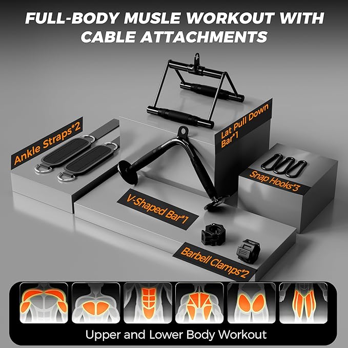 Mikolo Smith Machine, 2200lbs Squat Rack with LAT-Pull Down System & Cable Crossover Machine, Training Equipment with Leg Hold-Down Attachment-FlexoryFit