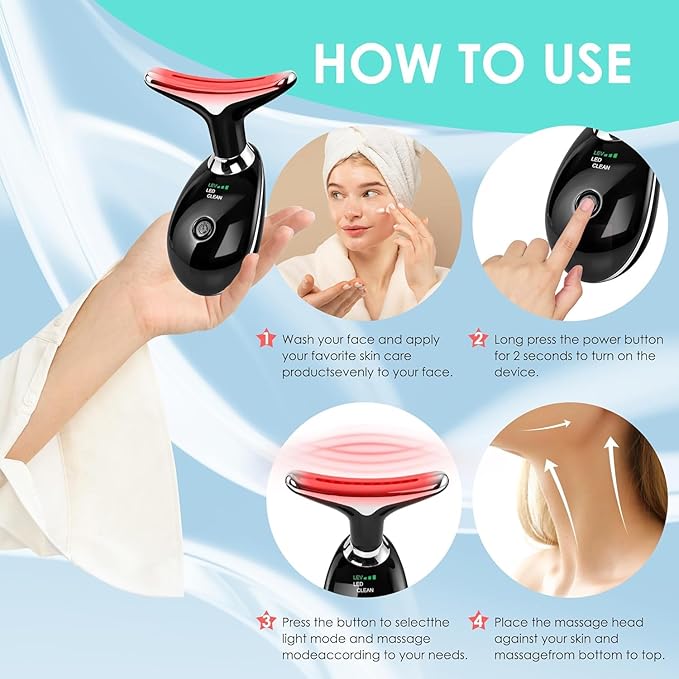Facial Massager Red-Light-Therapy-for-Face and Neck, Face ๐ฒ culpting Wand with 7 Color (Bright Black)