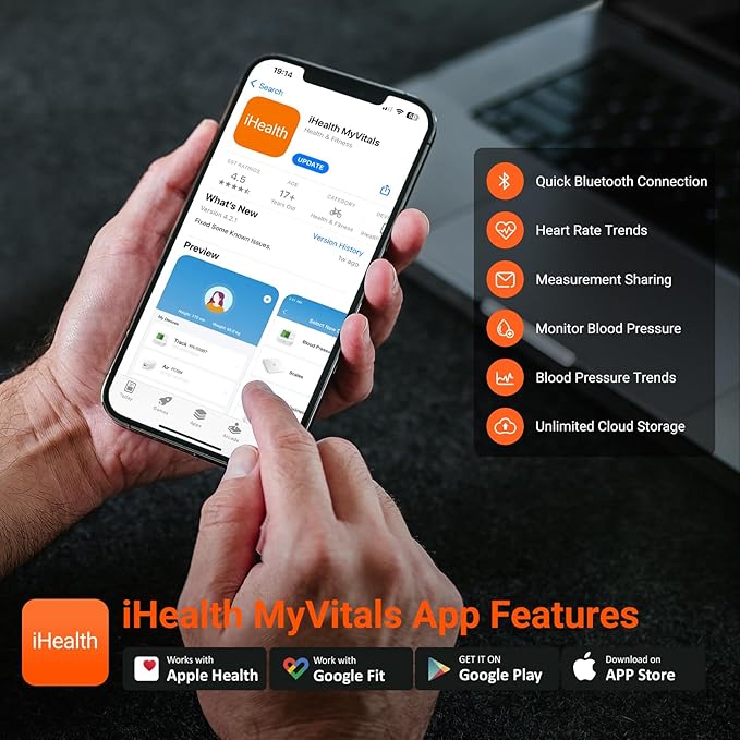 iHealth Push Wrist Blood Pressure Monitor, Digital Bluetooth Blood Pressure Machine with Large Display and Portable Carrying Case for at Home and Travel Use-FlexoryFit