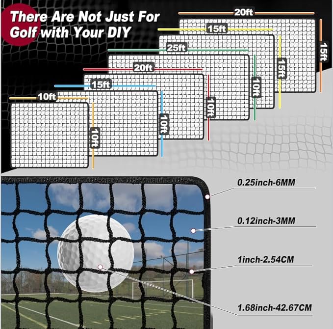 Sports Backstop Net - Hitting Net for Golf, Baseball, Hockey, Soccer - 10 x 10Ft/10 x 15Ft/10 x 20Ft/10 x 25Ft/15 x 15Ft/15 x 20Ft
