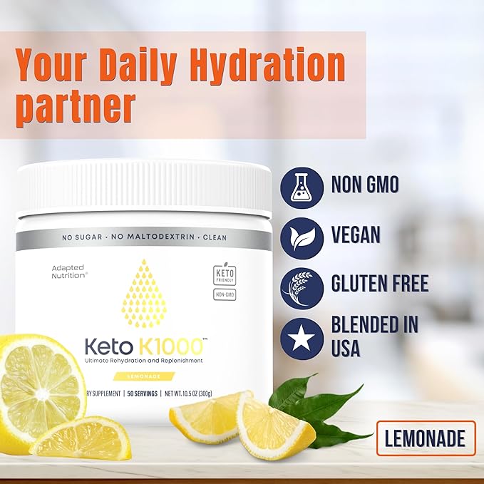 Hi-Lyte Keto K1000 Electrolyte Powder | Lemonade | Hydration Supplement Drink Mix | Boost Energy & Beat Leg Cramps | No Sugar, No Maltodextrin | 50 Servings-FlexoryFit