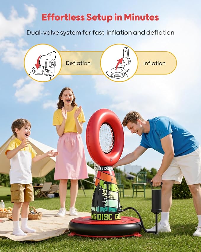 QPAU Inflatable Disc Golf Set for Kids Family Fun, Portable Outdoor Yard Games Set With 4 Frisbee Discs & Pump, Kids Toys for Golf Practice, Backyard Camping Lawn Pitching Games - Ideal Teen Boy Gifts