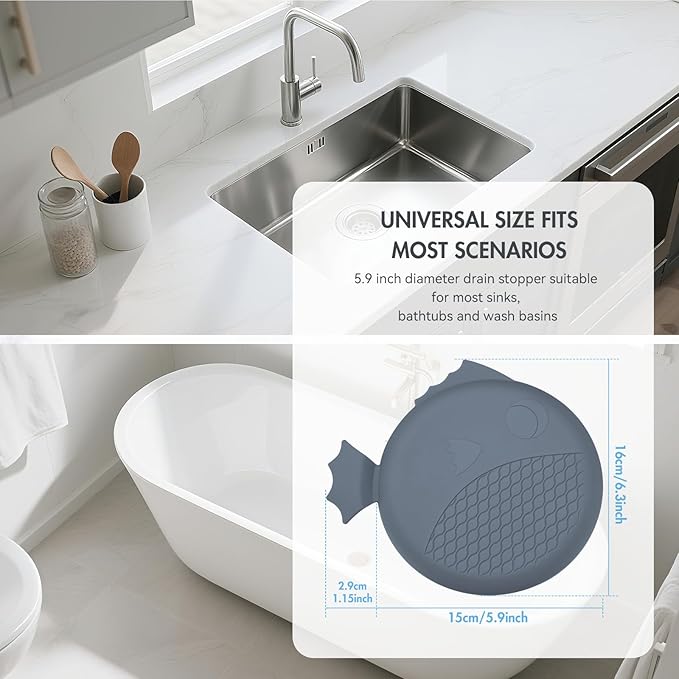 TRAPMATE Sink Drain Strainer & Stopper, Easy Clean Kitchen Sink Strainer with Stopper, Revolutionary Stainless Steel Drain Stopper Kitchen Sink Basket, Garbage Disposal Strainer for US Drain (Grey)