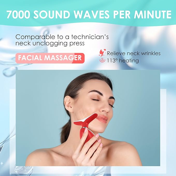 Facial Massager Red-Light-Therapy-for-Face and Neck, Face ๐ฒ culpting Wand with 7 Color (Bright Red)