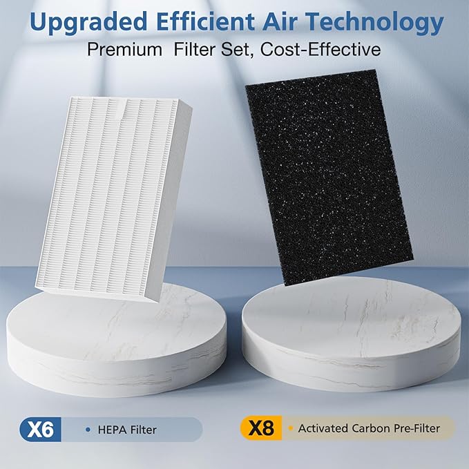 HPA300 HEPA Replacement Filt-er for Honeywell HPA300 Series Air Purifi-ers HPA300 HPA300VP HPA304 HPA3300, Replace HRF-R3 (6 HEPA R Replacement Filt-ers + 8 Activated Carbon Pre-Filter)