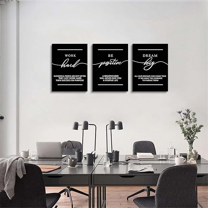 Motivational Wall Art - Inspirational Canvas Poster Prints Black Quotes Paintings Picture Entrepreneur Positive Quotes Office Wall Decor Decoration for Living Room Bedroom Framed-FlexoryFit