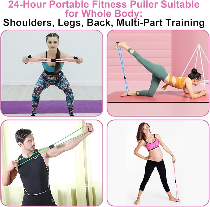 Figure 8 Shaped Resistance Bands -4-Pack Workout Bands with Handles Figure, 8 Exercise Bands for arm Shoulder Stretching, Leg Stretching, Yoga, Pilates, Home Gym Workout Equipment for Women Men-FlexoryFit