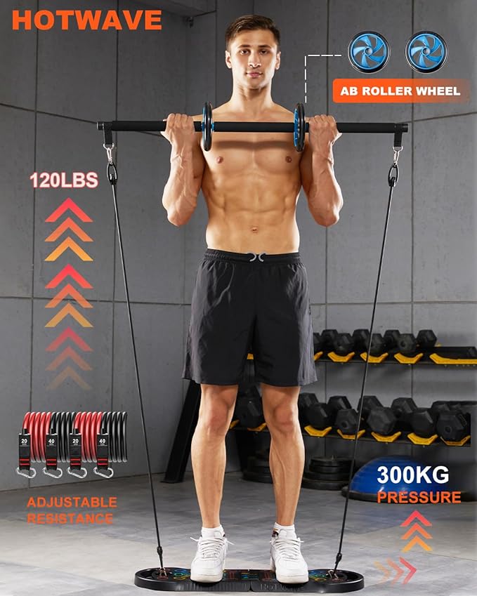 HOTWAVE Portable Exercise Equipment with 16 Gym Accessories.20 in 1 Push Up Board Fitness,Resistance Bands with Ab Roller Wheel,Full Body Workout at Home-FlexoryFit