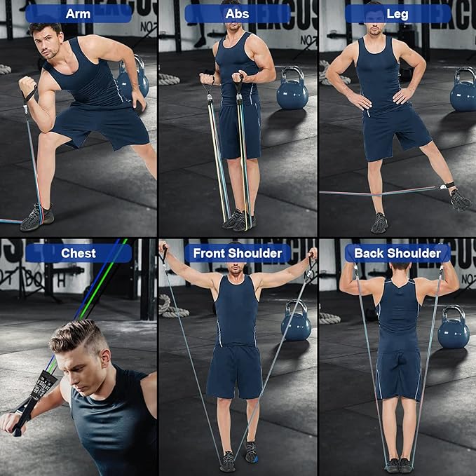 Resistance Bands Set, Workout Bands with Handles, Door Anchor, Ankle Straps and Carry Bag, Exercise Bands for Shape Body and Home Workouts-FlexoryFit