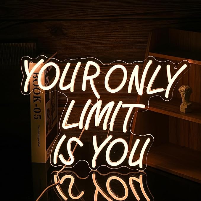 Your Only Limit Is You Neon Sign USB Powered Motivational Letters Neon Light Sign for Wall Decor Dimmable LED Warm White Positive Quote Light Up Sign for Classroom Bedroom Office Study Room