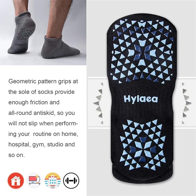 Hylaea Unisex Non Slip Socks with Grip for Yoga, Hospital, Pilates, Barre | Ankle, Cushioned-FlexoryFit