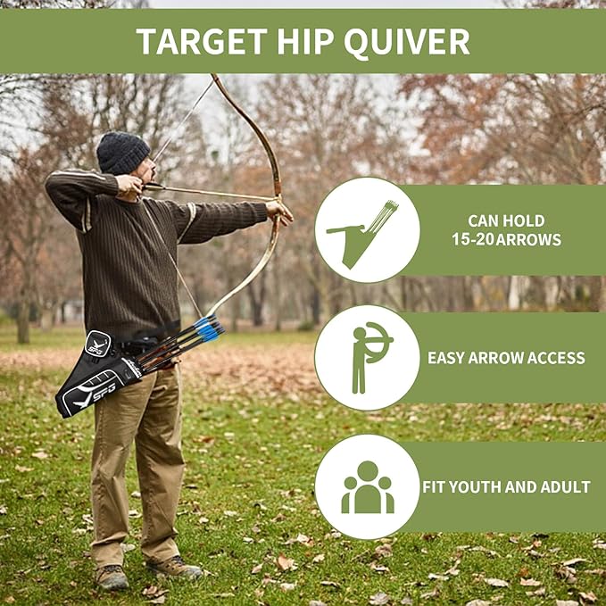 SPG Arrow Quiver Archery Hip Quiver, Durable Adjustable Waist Belt Three Arrows Tube for Arrow Storage Compound Bow Recurve Bow Accessories