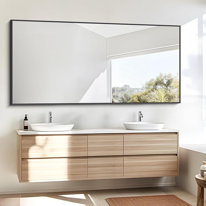 Bathroom Mirror,30x60 inch Large Wall Mirror for Bathroom Wall Mounted Black Rectangle Corner Mirrors,Black Bathroom Mirror for Living Room,Farmhouse,Bedroom Entryway,Horizontal/Vertical-FlexoryFit