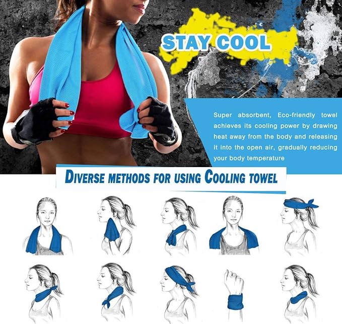 8 Packs Cooling Towel (40 x 12), Ice Towel, Microfiber, Soft Breathable Chilly Towel Stay Cool for Yoga, Workout, Sport, Gym, Camping, Fitness, Running, Workout & More Activities - Multicolor-FlexoryFit