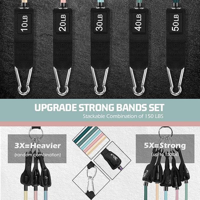 VEICK Resistance Bands, Exercise Bands for Working Out with Handles, Elastic Workout Bands for Men Women, Exercising Bands for Strength Training Equipment at Home Gym-FlexoryFit