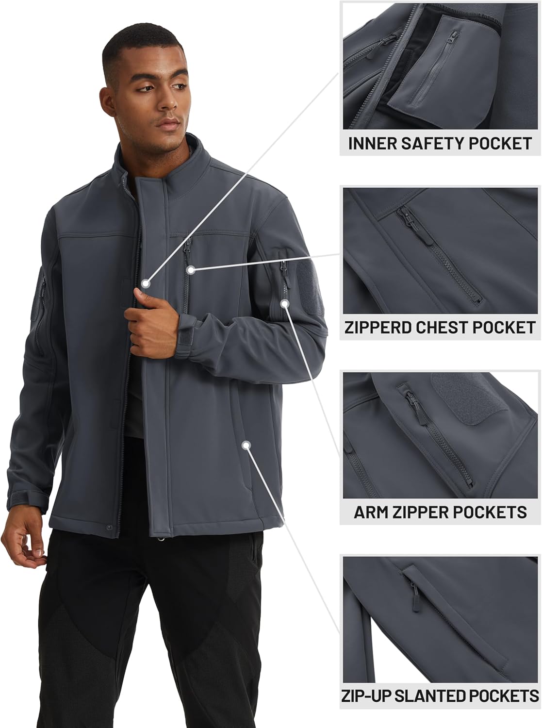 TACVASEN Men's Tactical Softshell Jacket Fleece Lined Water Resistant Windbreaker Military Lightweight Coat for Hiking