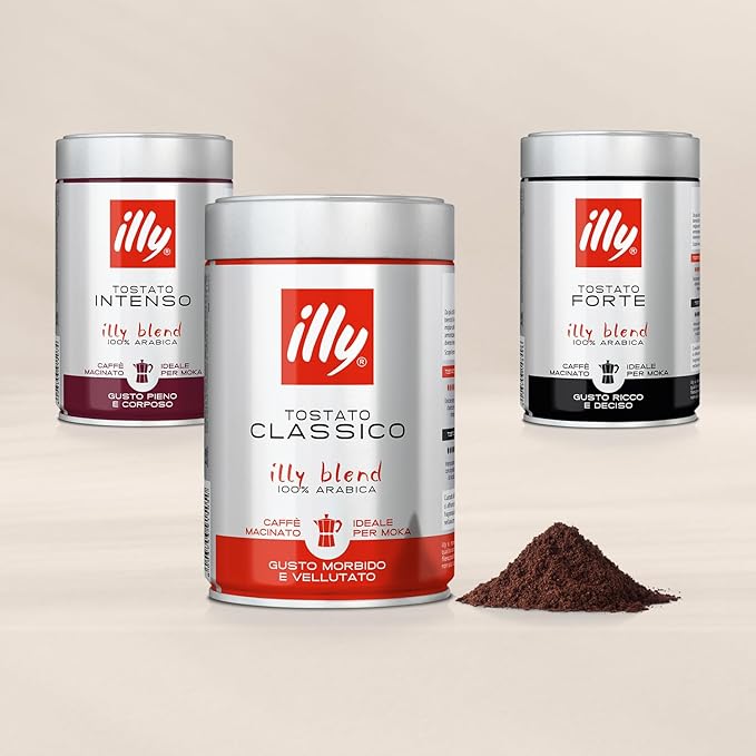 illy Ground Coffee Moka - 100% Arabica Flavored Coffee Ground - Rich Aromatic Coffee Grounds Profile – Classico Medium Roast - Notes of Caramel, Orange Blossom & Jasmine - No Preservatives – 8.8 Ounce-FlexoryFit