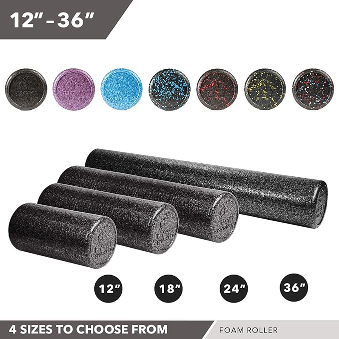 High-Density Round Foam Rollers - 4 Size and 8 Color Options - Massage Rollers for Stretching, Deep Tissue and Myofascial Release-FlexoryFit