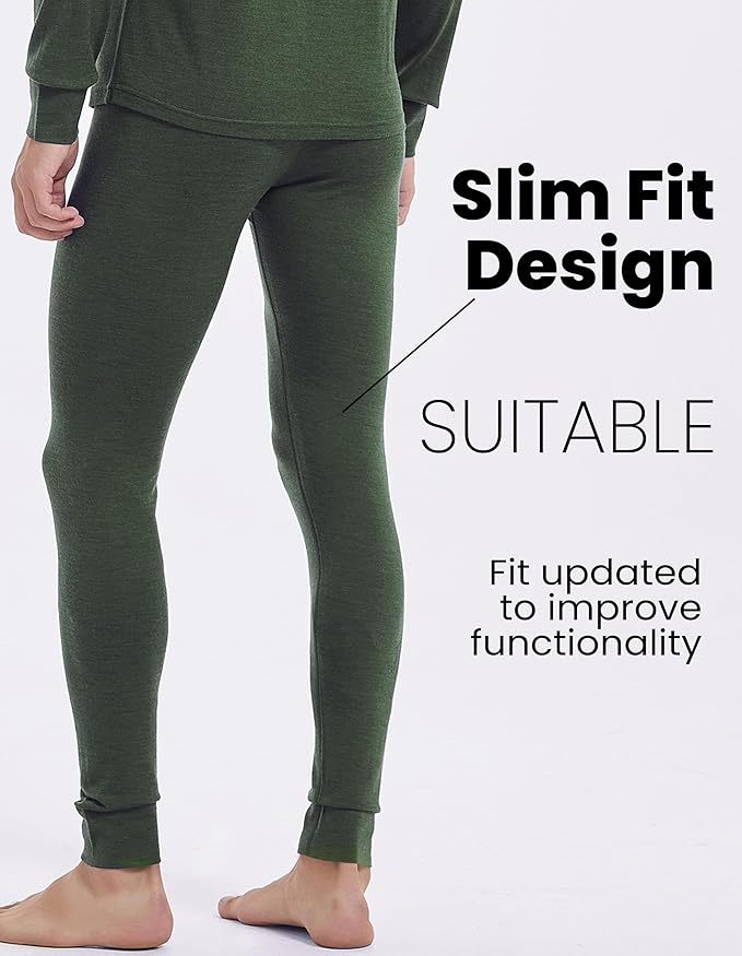Iguana Mens 100% Merino Wool Base Layer Sets for Ski Lightweight Thermal Underwear-FlexoryFit