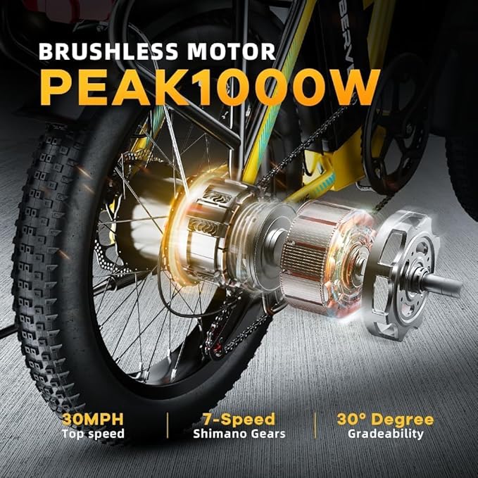 DriftGod Folding Electric Bike for Adults โ 1000W Motor, 20"x3" Fat Tire, 48V Removable Battery, All-Terrain E-Bike with 7-Speed, Front Suspension โ Powerful Foldable Ebike for Commuter