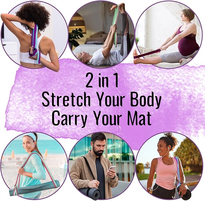 TECEUM Yoga Strap & Mat Strap – 2 IN 1 – Cotton – 6 ft 8 ft 10 ft (30+ colors) – Adjustable Non-Slip Belt for Yoga, Pilates, Stretching, Physical Therapy, Fitness & Home Workout – For Carrying Mats-FlexoryFit