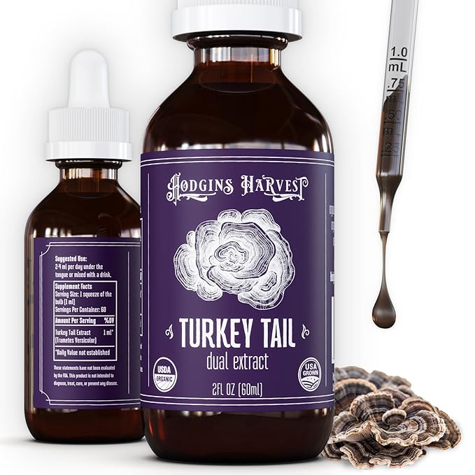 Hodgins Harvest Organic Turkey Tail Tincture | Made with Mushrooms Grown On Our Farm in The USA | Dual Extract | Extra-Concentrated (2 fl oz)-FlexoryFit