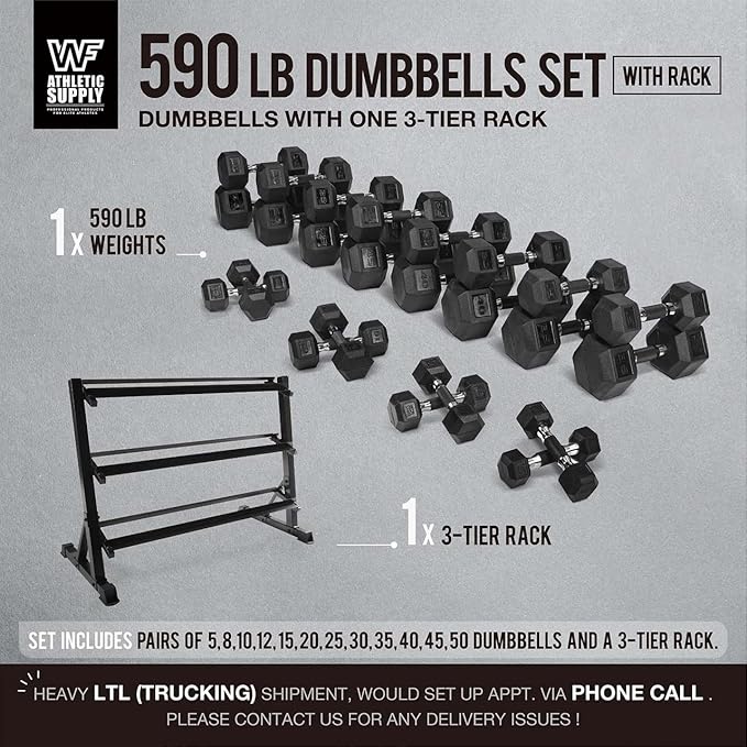 WF Athletic Supply Rubber Encased Hex Dumbbells with Rubber Grip Contoured Handle for Muscle Toning, Strength Building & Full Body Workout-FlexoryFit