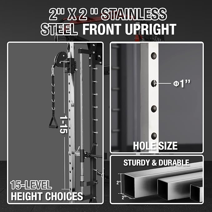 Mikolo Smith Machine, 2200lbs Squat Rack with LAT-Pull Down System & Cable Crossover Machine, Training Equipment with Leg Hold-Down Attachment-FlexoryFit