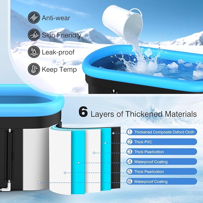 XL 140 Gal Ice Bath Tub for Athletes Recovery, 12-Support Portable Cold Plunge Tub, Ice Tub for Cold Water Therapy, Insulated Design with Cover, Quick Drainage for Home, Gym, Indoor & Outdoor Use