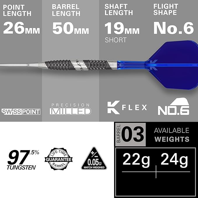 TARGET Darts 975 Ultra Marine 97.5% Tungsten Steel Tip Darts Set - Swiss Point Darts with K-Flex Integrated Flight and Shaft – Includes Dart Takoma Wallet, SP Tool, Dart Tips