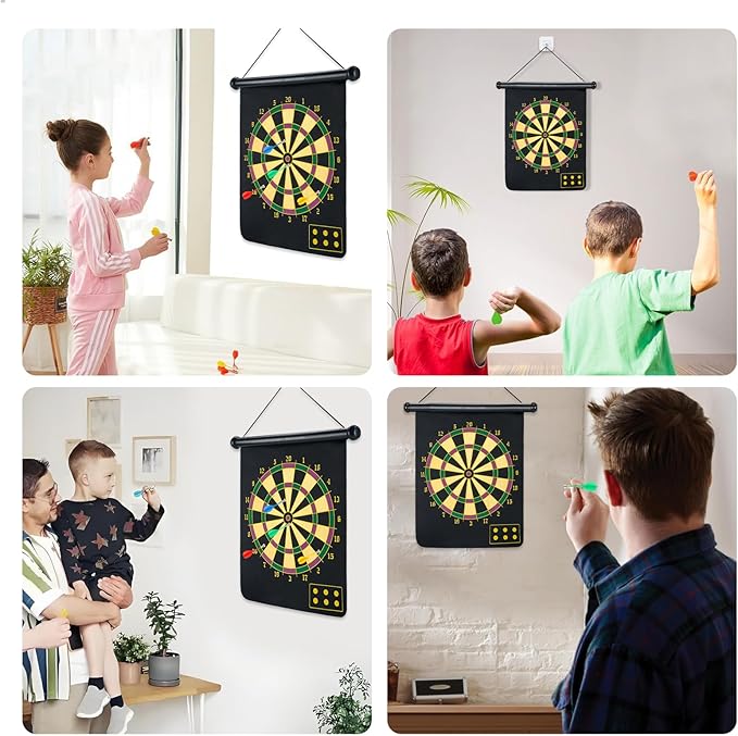 Magnetic Dart Board with 24pcs Darts,Indoor Outdoor Dart Game for Kids and Adults,2in1 Rollup Safe Dart Flights Toys Set for 3-12 Year Old Boys Girls Christmas Birthday Gifts
