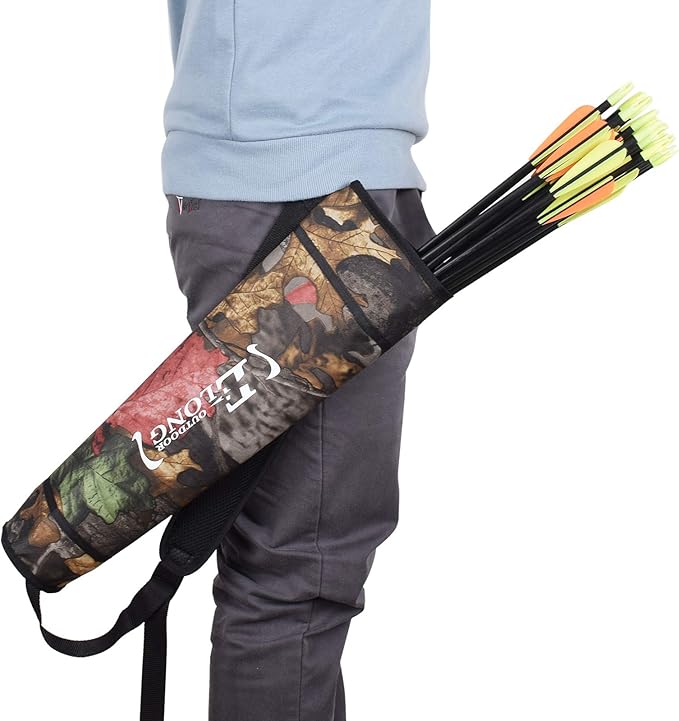 YLS Archery Hip and Back Quiver for Arrows - Black Arrow Quiver for Kids and Adults - Adjustable Arrow Holder with a Padded Strap and Belt Clip - Archery Accessories for Field and Practice