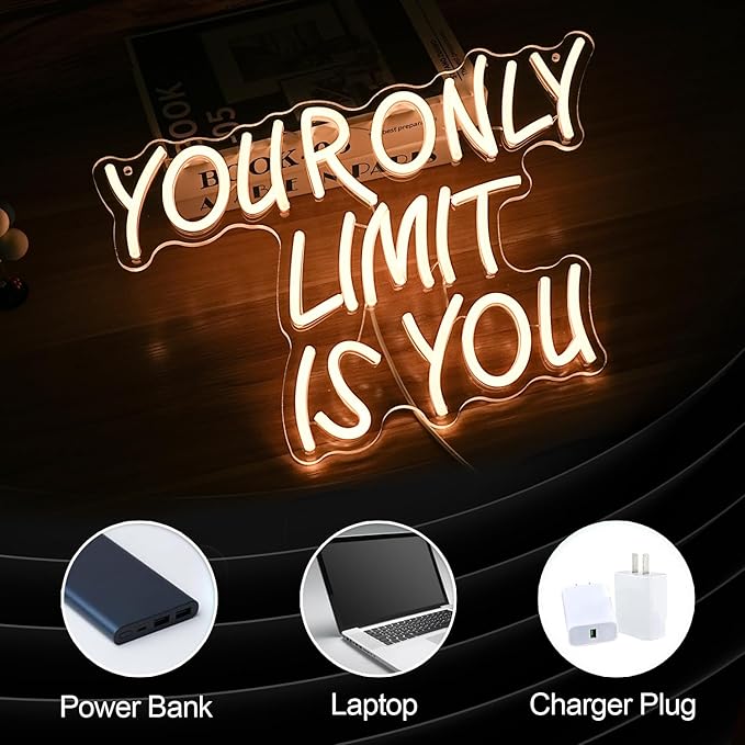 Your Only Limit Is You Neon Sign USB Powered Motivational Letters Neon Light Sign for Wall Decor Dimmable LED Warm White Positive Quote Light Up Sign for Classroom Bedroom Office Study Room
