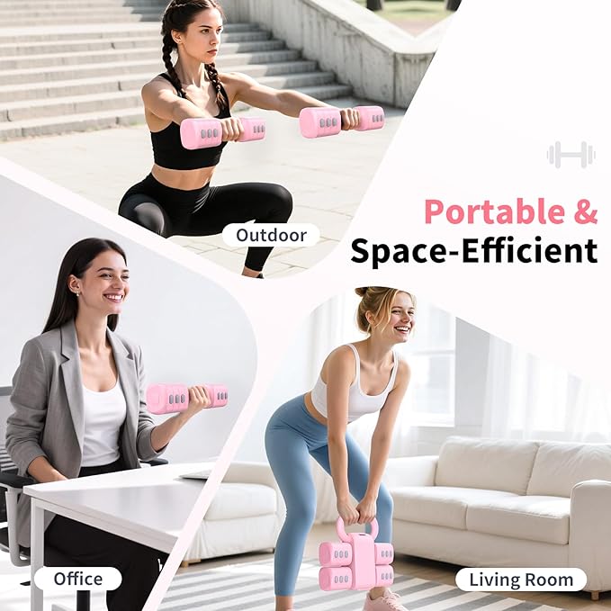2-in-1 Adjustable Dumbbells Set, 4 Levels Weight Dumbbells Set for Women Men, Each 2.2/3.3/4.4/5.5lb Hand Weights with Kettlebell Form for Home Gym Exercise Training-FlexoryFit