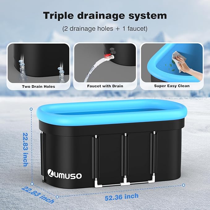 XL 140 Gal Ice Bath Tub for Athletes Recovery, 12-Support Portable Cold Plunge Tub, Ice Tub for Cold Water Therapy, Insulated Design with Cover, Quick Drainage for Home, Gym, Indoor & Outdoor Use