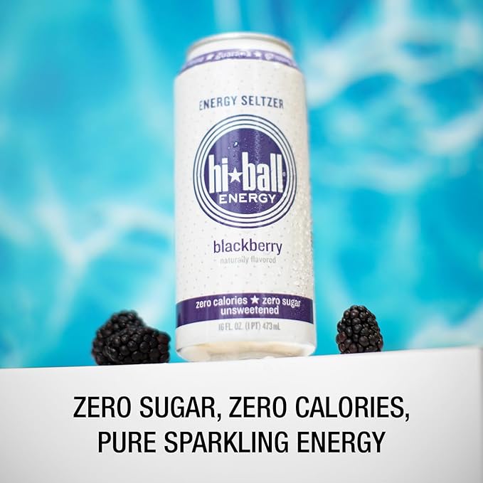 Hiball Clean Energy Seltzer Water, Caffeinated Sparkling Water Made with Vitamin B12 and Vitamin B6, Sugar Free 16 Fl Oz (Pack of 8), Blackberry-FlexoryFit