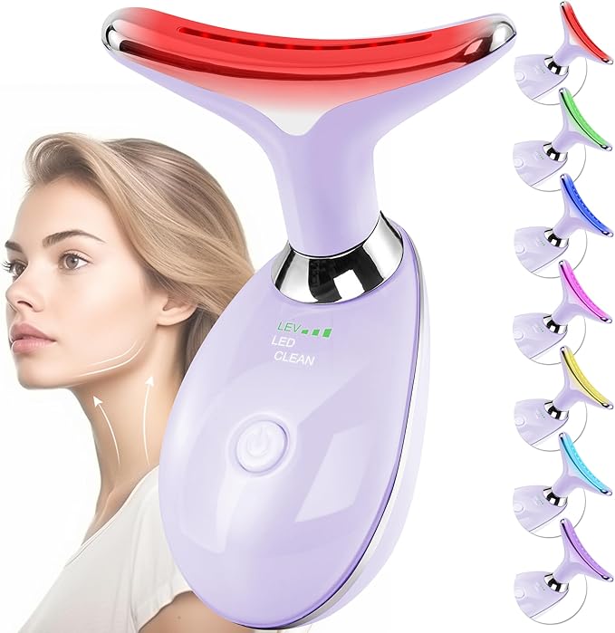 Facial Massager Red-Light-Therapy-for-Face and Neck, Face ๐ฒ culpting Wand with 7 Color (Light Purple)