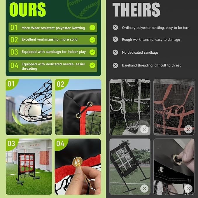 9 Hole Pitching Net, Heavy-Duty Baseball Net with Strike Zone for Pitching and Hitting, Height Adjustable Training Equipment with 9 Pocket Pitching Target for Baseball & Softball Practice-FlexoryFit