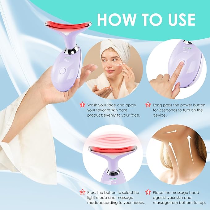 Facial Massager Red-Light-Therapy-for-Face and Neck, Face ๐ฒ culpting Wand with 7 Color (Light Purple)